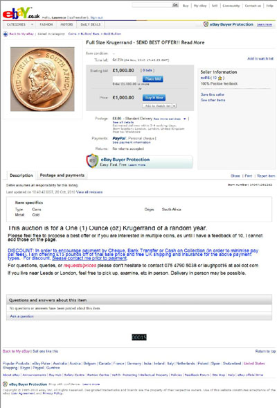 nvl16 eBay Listing Using our 1974 One Ounce Krugerrand Obverse Photograph